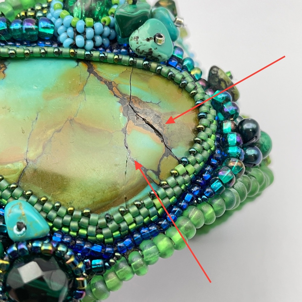 LARGE Beaded Turquoise Boho Cuff Bracelet Adjustable Statement Chunky Bracelet - Picture 15 of 17